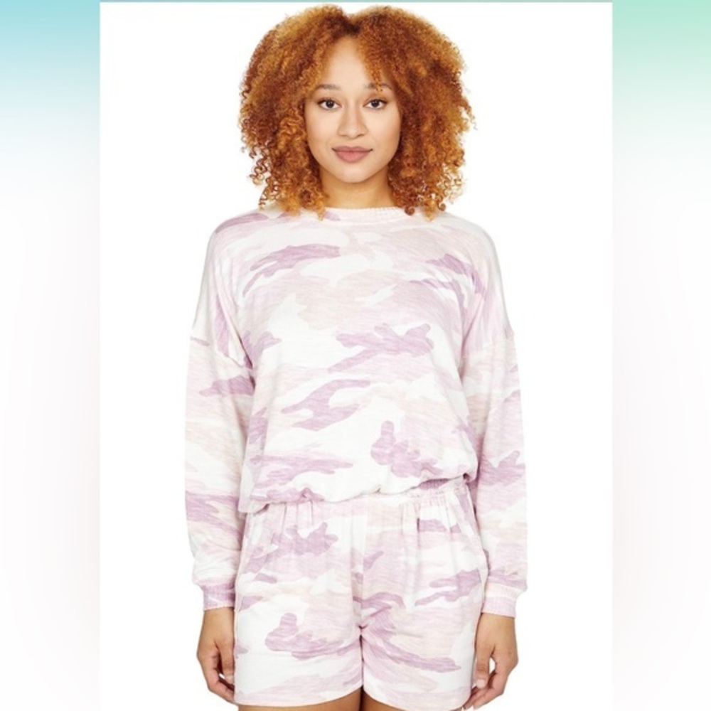 Splendid Camo Bubble  Sweatshirt Pink  XL NWT